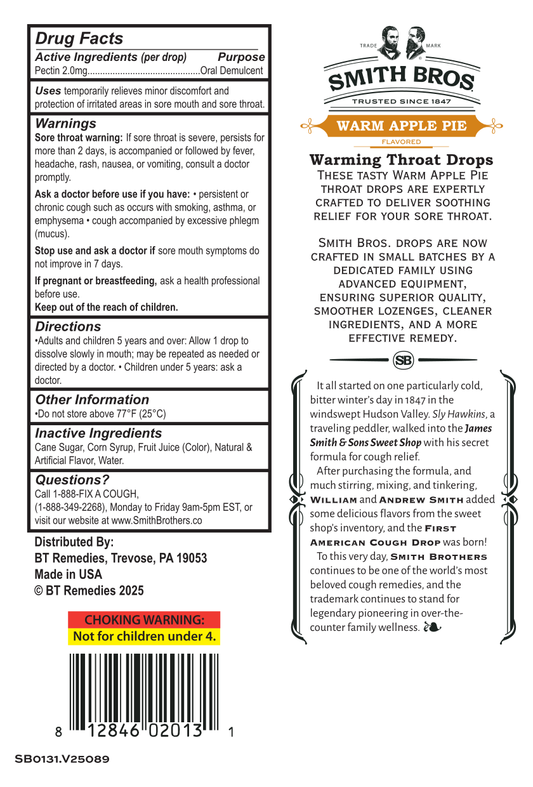 Smith Brothers Warm Apple Pie Throat Drops Bag - 30 Ct
