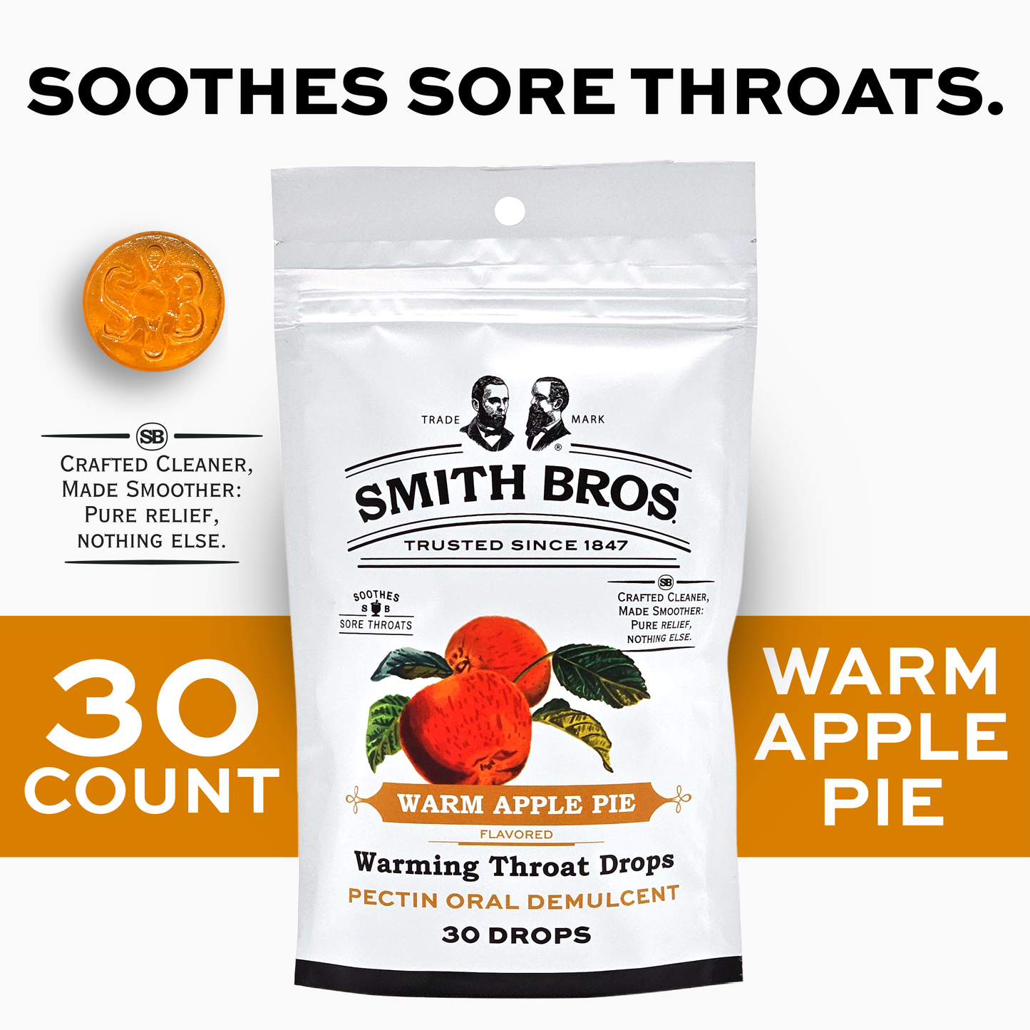Smith Brothers Warm Apple Pie Throat Drops Bag - 30 Ct
