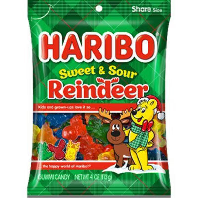 HARIBO Sweet and Sour Christmas Reindeer Gummy Candy - 4oz