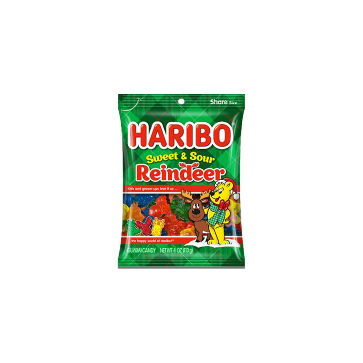 HARIBO Sweet and Sour Christmas Reindeer Gummy Candy - 4oz