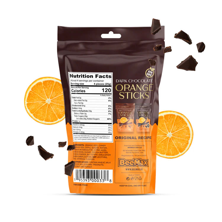 Beemax Dark Chocolate Covered Dried Orange Sticks 3.5oz