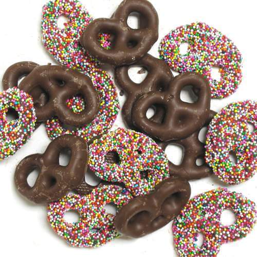 Asher's Milk Chocolate Pretzels with Rainbow Nonpariels